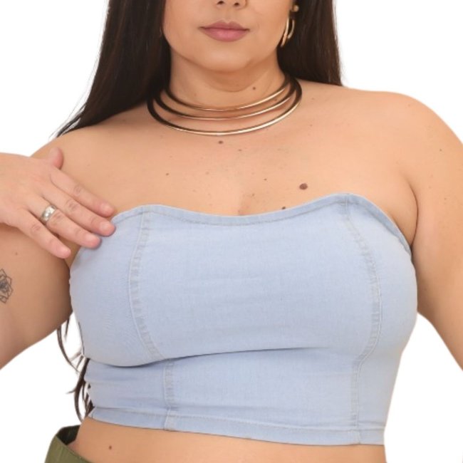 Cropped Jeans Loka Plus Size Tomara que Caia Azul Claro