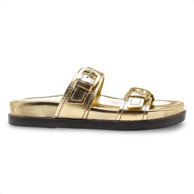Sandália de Couro Democrata Papete Feminina Iris 633101 Dourado