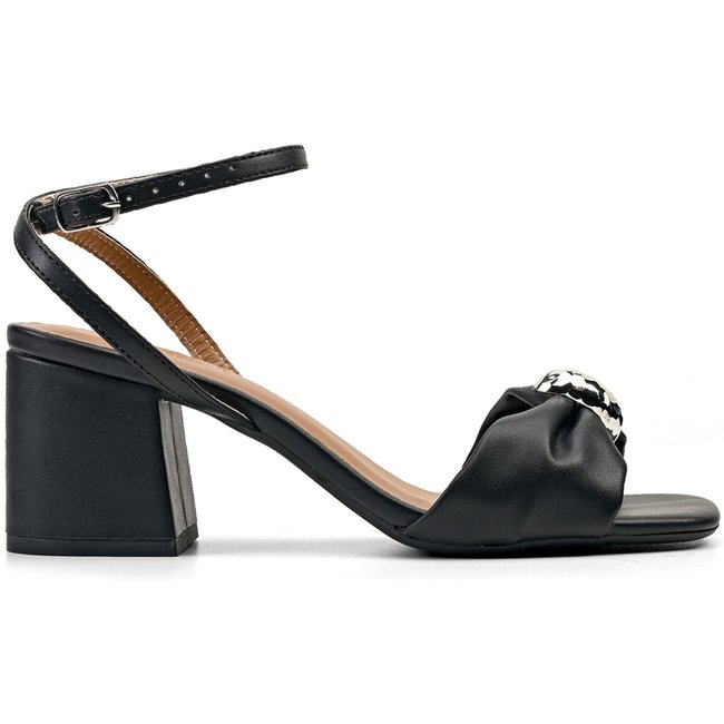 Sandália Feminina Preto Salto Bloco Grosso Casual Salook