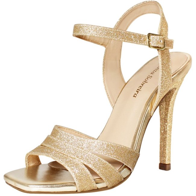 Sandália Salto Alto Fino 12 cm Luiza Sobreira Gliter Dourada Mod. 2251
