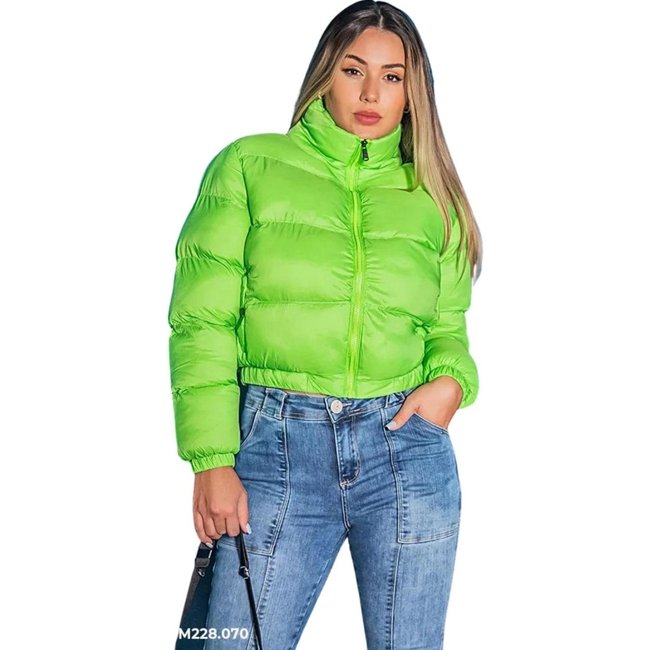 Jaqueta Bomber Cropped Paloma Color com Capuz Removível Verde