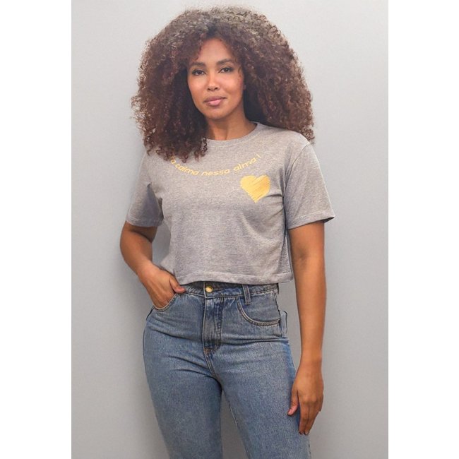 Blusa Cropped Cabanafree Algodão Manga Curta Cinza