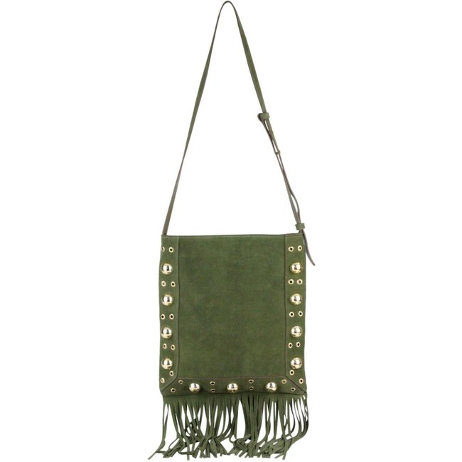 Bolsa Crisfael Franjas Boho Camurça Verde - Shivani