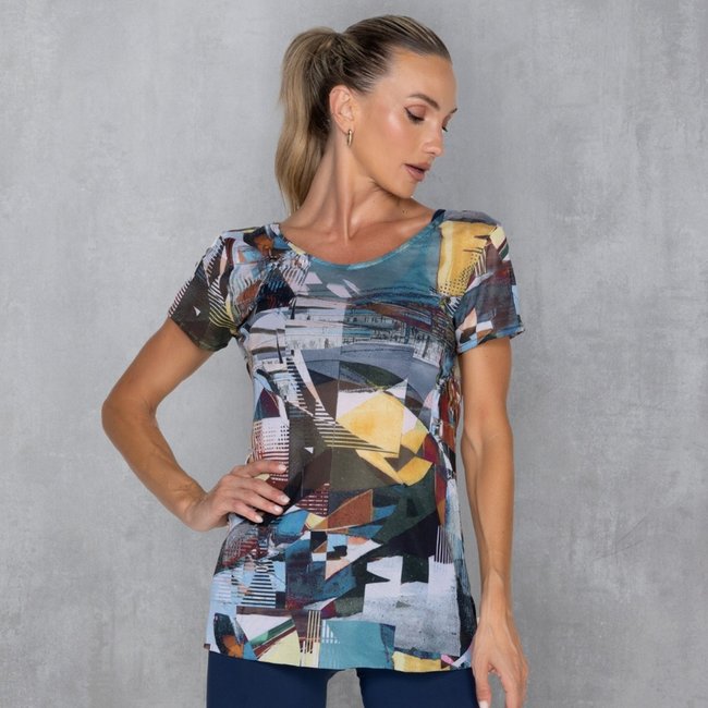 Blusa de Tule Manga Curta Estampa Celeste FT1043BL