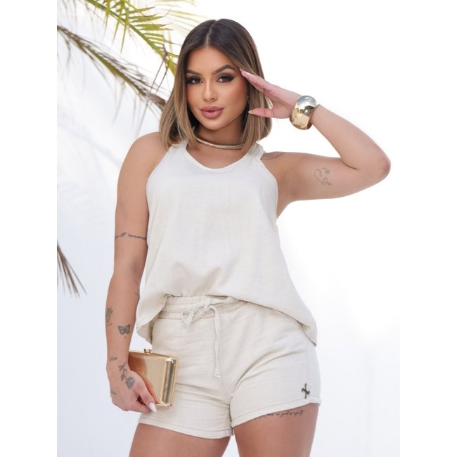 Conjunto de Linho Bege 2 Peças Regata e Shorts Patria Brasil