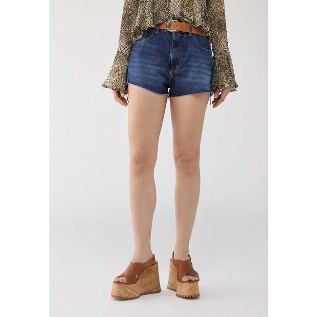 Short Jeans Lança Perfume Relaxed Barra Destroyed Azul