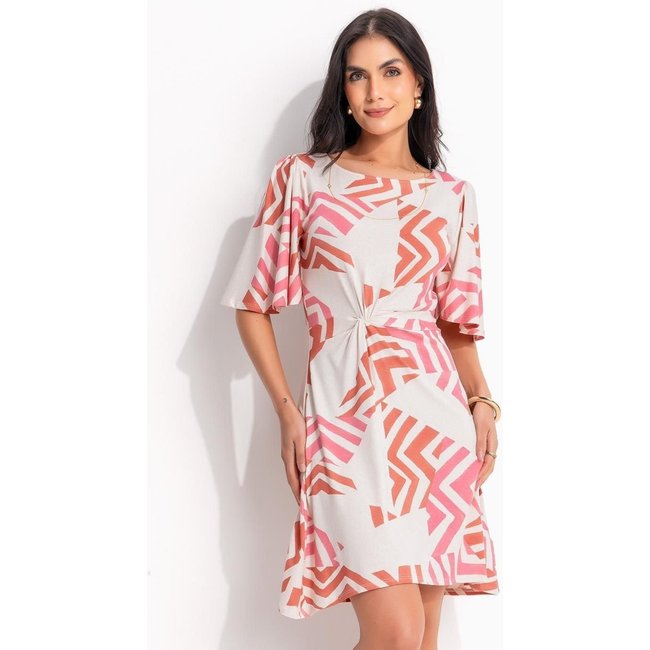 Vestido Em Malha De Viscose Quintess Geométrico Bicolor