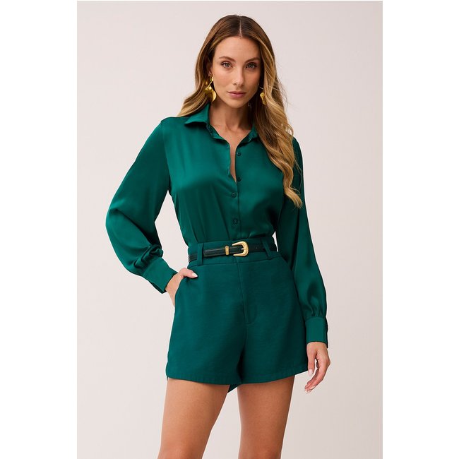 Camisa Clássica Lisa Acetinada Verde Esmeralda Charry
