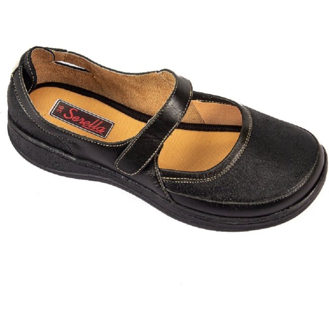 Sapato Boneca Serella Retrô Conforto Couro Preto 7075