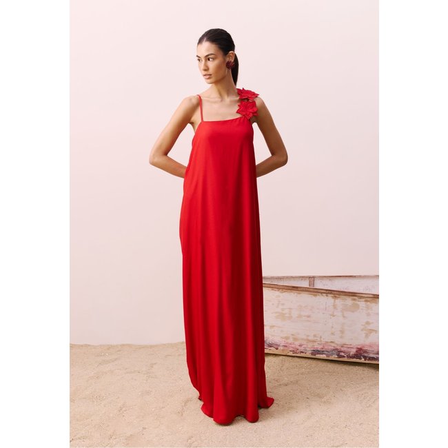 Vestido Alça Aplique Flor