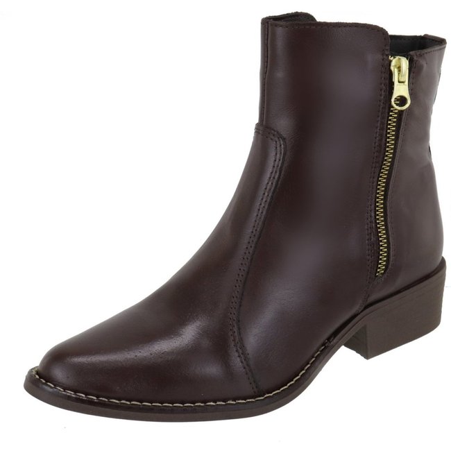Bota Feminina Cano Baixo Bico Fino Couro Chocolate Kuento Shoes