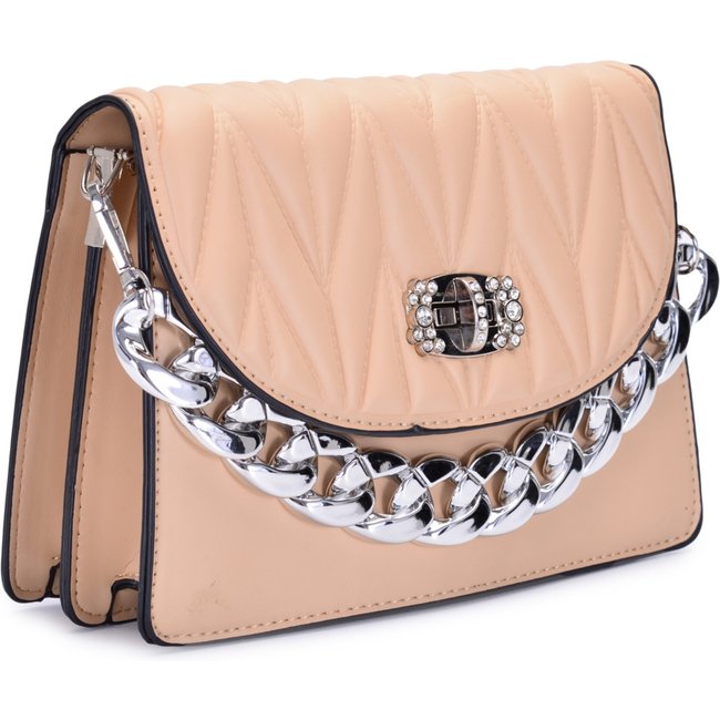 Bolsa Transversal Feminino Elegante Reforçada Tiracolo com Corrente Nude
