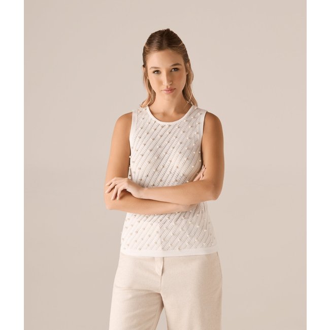 Blusa Makenji Tricot Sem Manga Com Perolas Feminina Off White