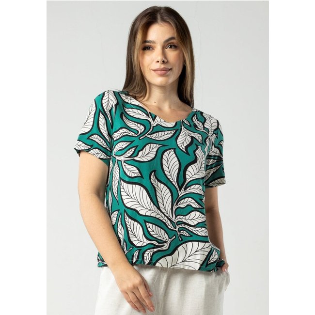 Blusa Pau a Pique Viscose Estampada Verde VERDE - GG Pau a Pique