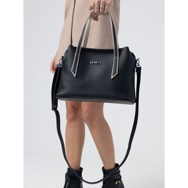 Bolsa Moncci Média Alça transversal e alça de mão Preto e Branco