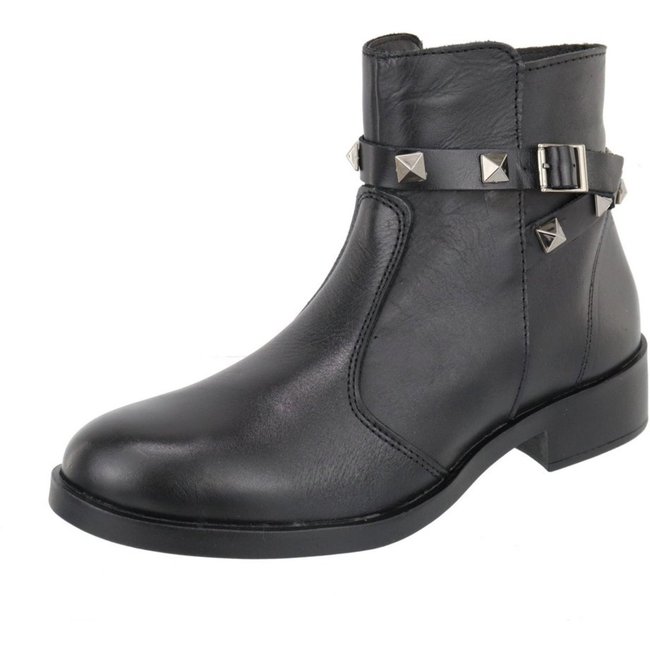 Bota Em Couro Cano Médio Fivela Pirâmide Botinha Coturno Ziper Lateral Calce Facil Agnes Veronez Preto
