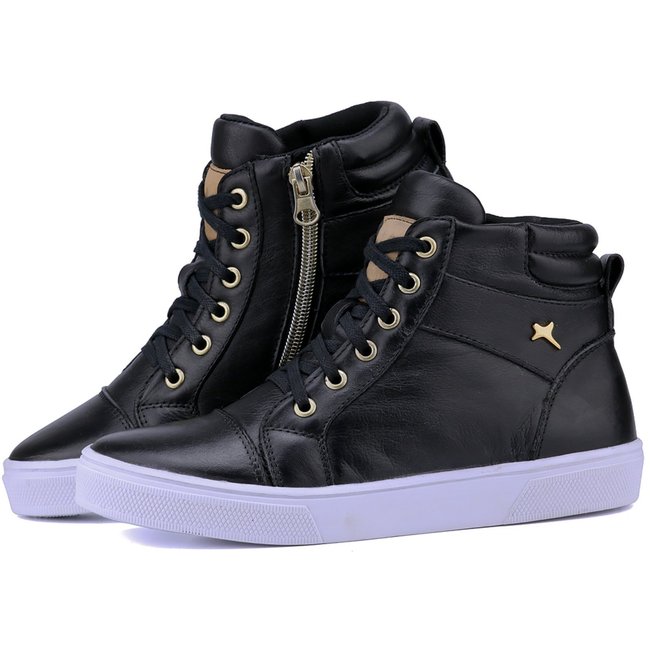Bota Casual Sneaker Casual Mr Gutt em Couro Preto
