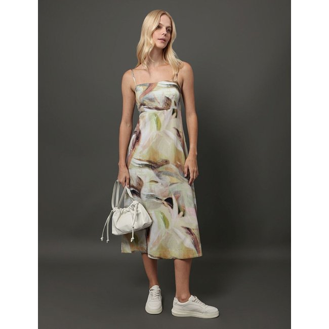 Vestido Feminino Linho Misto Estampado Calvin Klein Jeans - Amarelo Manteiga Calvin Klein Jeans