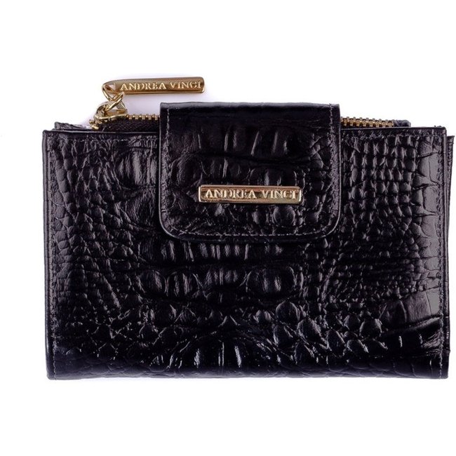Carteira feminina de couro croco Lanna 10x15,5cm - Preto