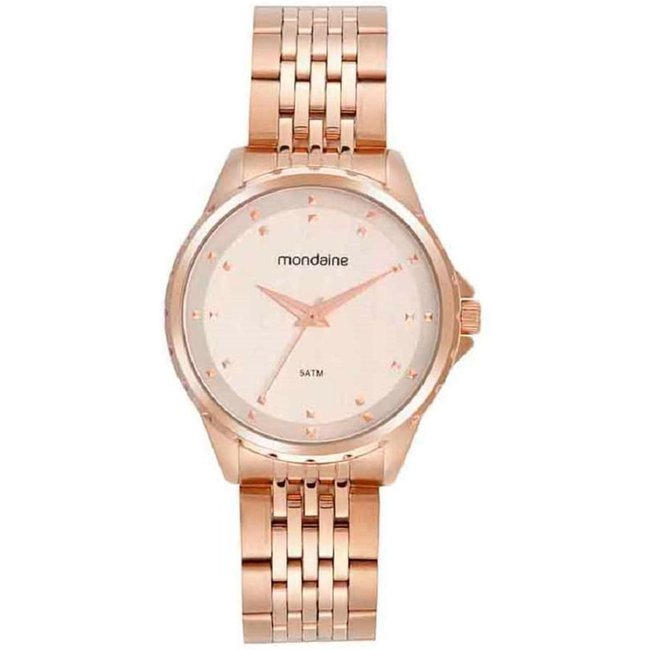 Relógio Feminino Rose Gold Rosa Redondo Aço Delicado Mondaine