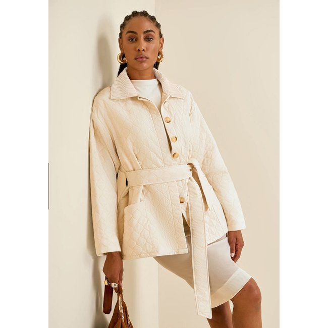Casaco Morena Rosa Solto Manga Longa Padrão Off Off-white