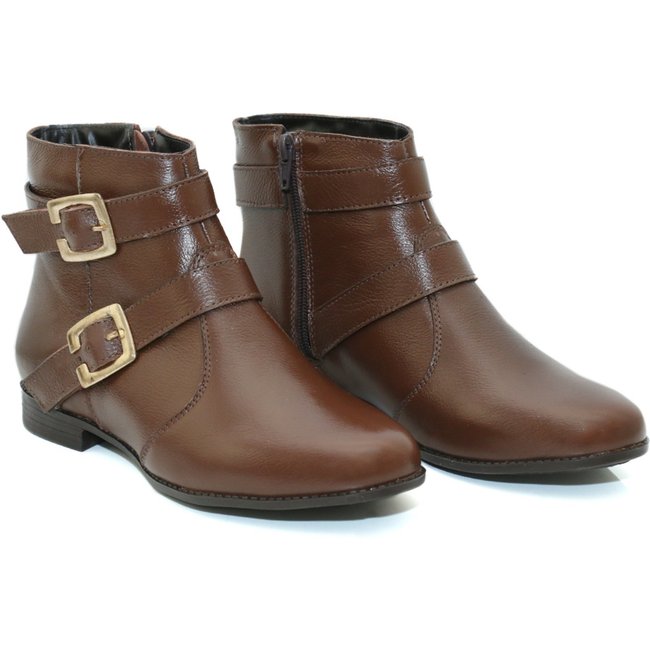 Bota Cano Curto Feminina Couro Tellini Store Chocolate