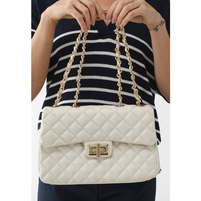 Bolsa Feminina Maria Milão Matelassê Off White com Corrente Dourad