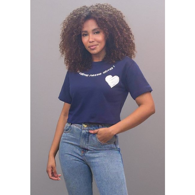 Blusa Cropped Cabanafree Algodão Manga Curta Azul Marinho