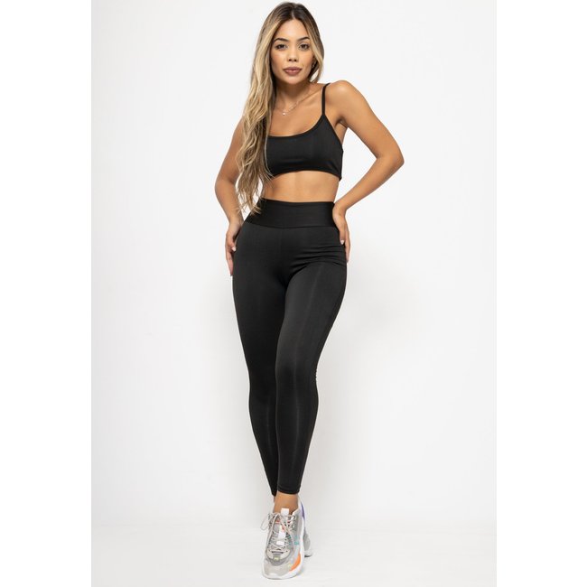 Conjunto Fitness Gringa Feminino Bravaa Store Academia Calça Legging Top Decote 080+124 Preto