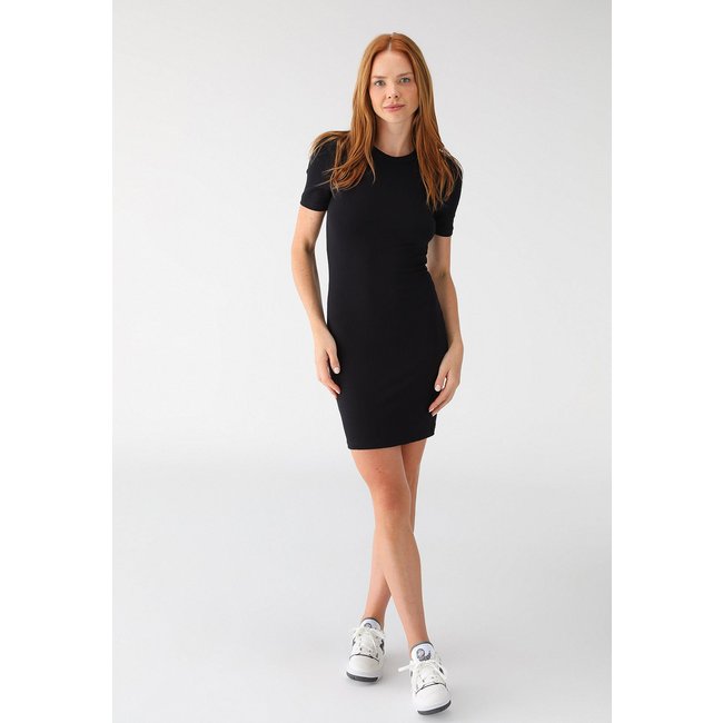 Vestido Canelado Colcci Curto Liso Preta