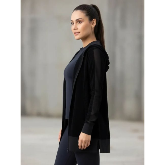 Casaco Feminino Aberto com Capuz Preto Nicolly