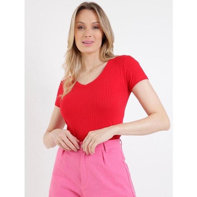Blusa Manga Curta Canelada Autentique Feminina Vermelho