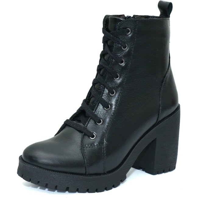 Bota Coturno Feminino Tratorado Couro Preto Kuento Shoes
