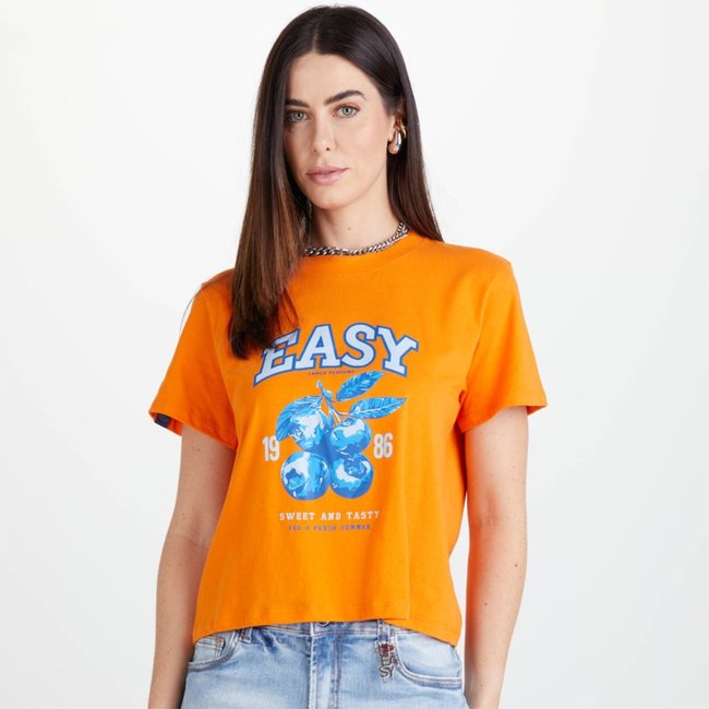 Camiseta Easy Lança Perfume Estampada Ve25 Laranja Feminino