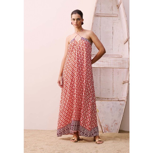 Vestido Longo Decote V Estampado Belterra