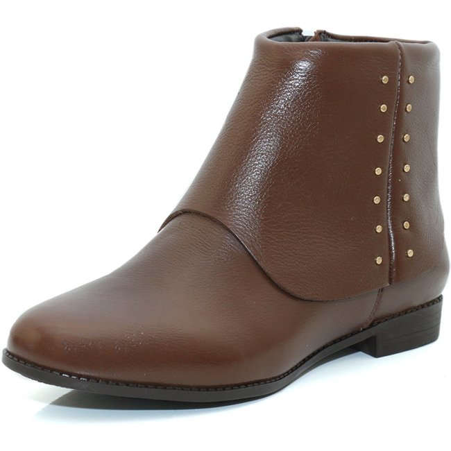 Bota Cano Curto Feminina em Couro Chocolate Kuento Shoes