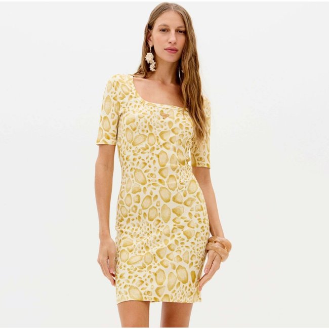 Vestido Curto Lança Perfume Canelado Ve26 Amarelo Feminino