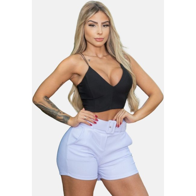 Shorts Summer Body Cintura Alta com cinto Malha Pop Branco