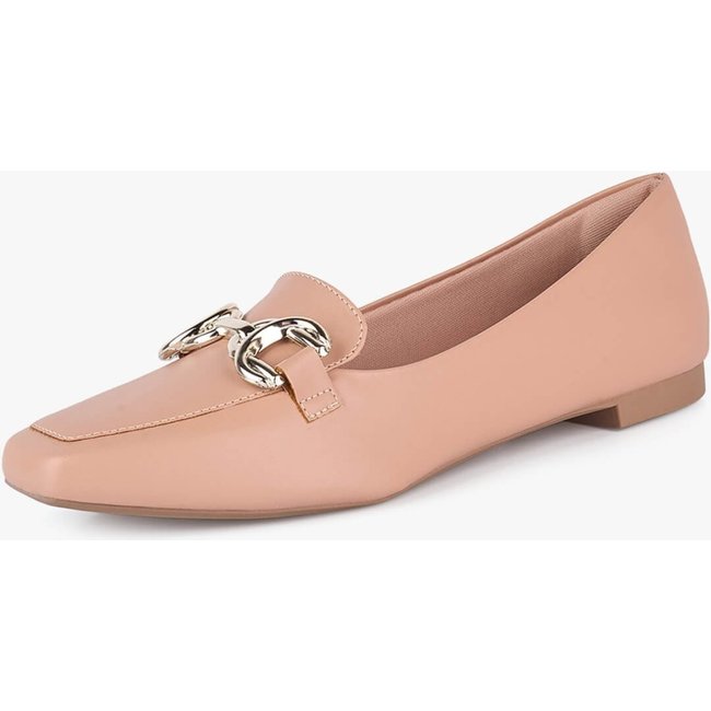 Mocassim Feminino Takata Sapato Bico Quadrado Bridão Abs Metal Nude
