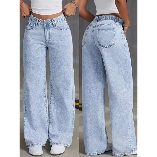 Calça Wide Leg Feminina Kovali Fashion Store Confortavel e Básica Tecido Premium Azul Clara