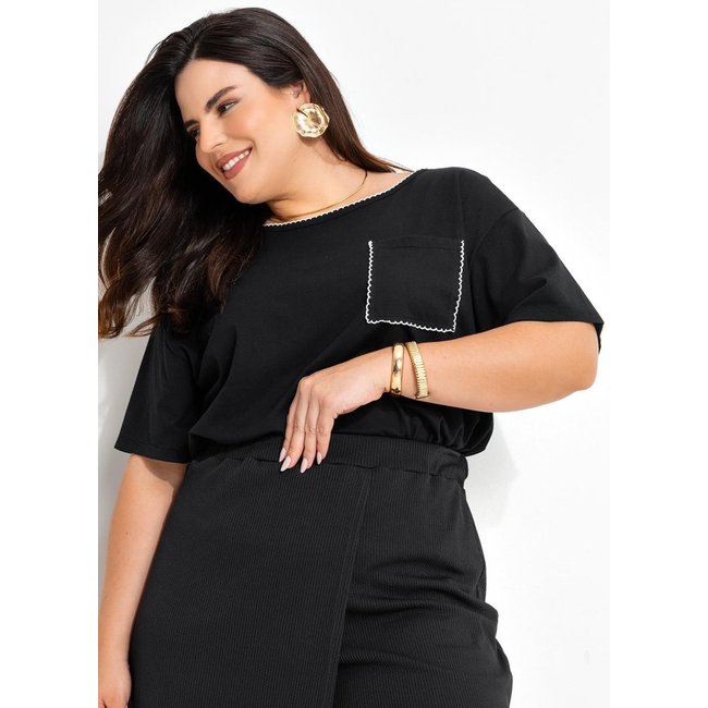 Blusa Em Malha De Algodão Preta Marguerite