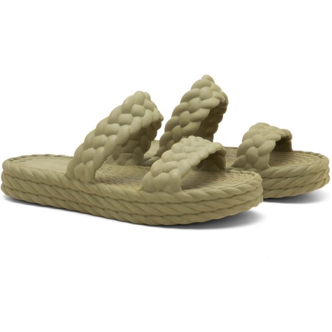 Papete Chinelo Verde Militar Slide Nuvem Plataforma Tiras Trançadas Corda Confortável Moda Feminina Praia Verão