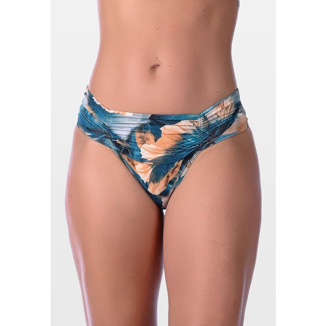 Calcinha Summer Soul Cintura Baixa Cós Largo Franzido Floral Azul