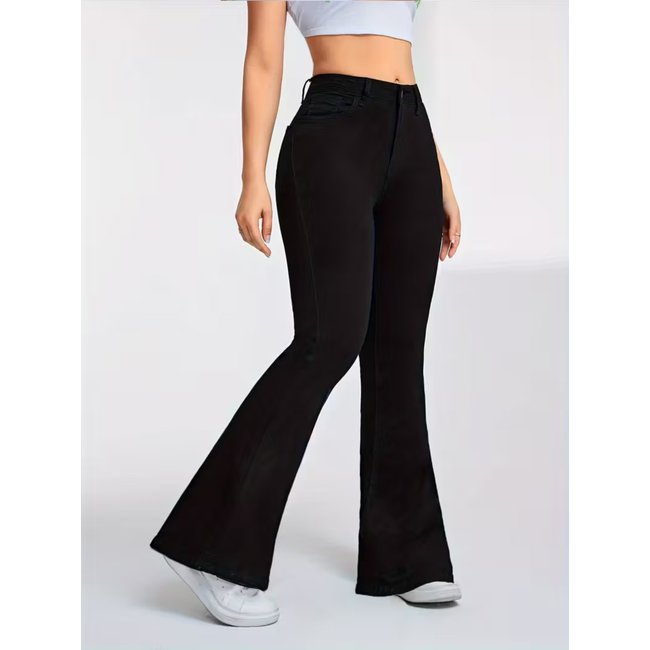 Calça Jeans Flare Alpha Street Wear Preta Feminina Cintura Alta e Caimento Perfeito