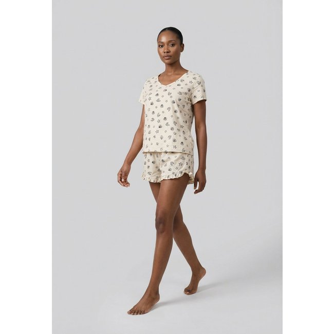 Conjunto Pijama Curto Feminino Hering Estampa Marinha Bege