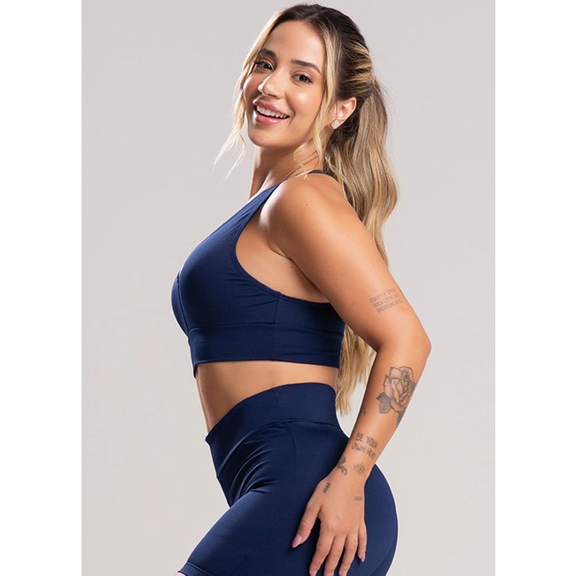 Top MVB Modas Nadador Com Bojo Suplex Liso Azul Marinho