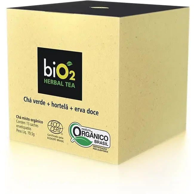 Chá Verde, Hortelã e Erva Doce biO2 Herbal Tea Caixa com 13 Sachês