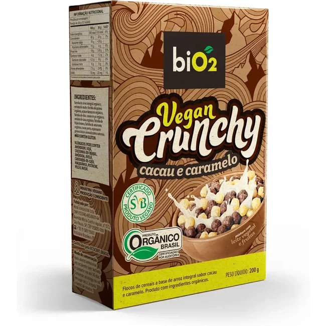 Cereal Matinal Orgânico Saudável Sem Glúten Cacau e Caramelo biO2 Vegan Crunchy 200 g