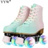 Bequeme PU Leder Rollschuhe für Anfänger - 4 Räder Outdoor-Skating - Green-violet , 43