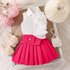European And American Summer New Girls Suits 3D Flower Decoration Lapel Top + Pleated Skirt Two Piece Set Pre Sale